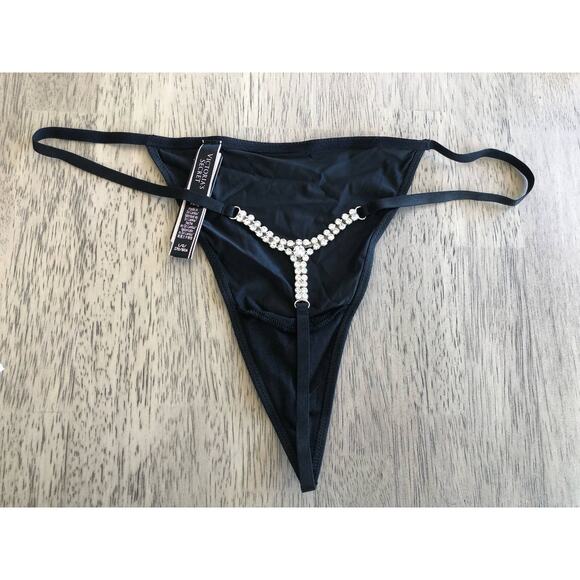 Victoria's Secret Shine Strap Rhinestone V String Thong Panty in Black - L - Picture 3 of 4